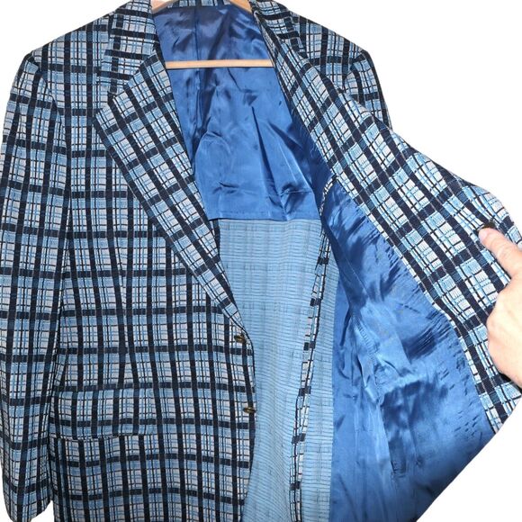 VTG Buckingham Clothes Morville Men's UK Sz 44R Blue Tartan Plaid Groovy Preppy - Picture 10 of 14